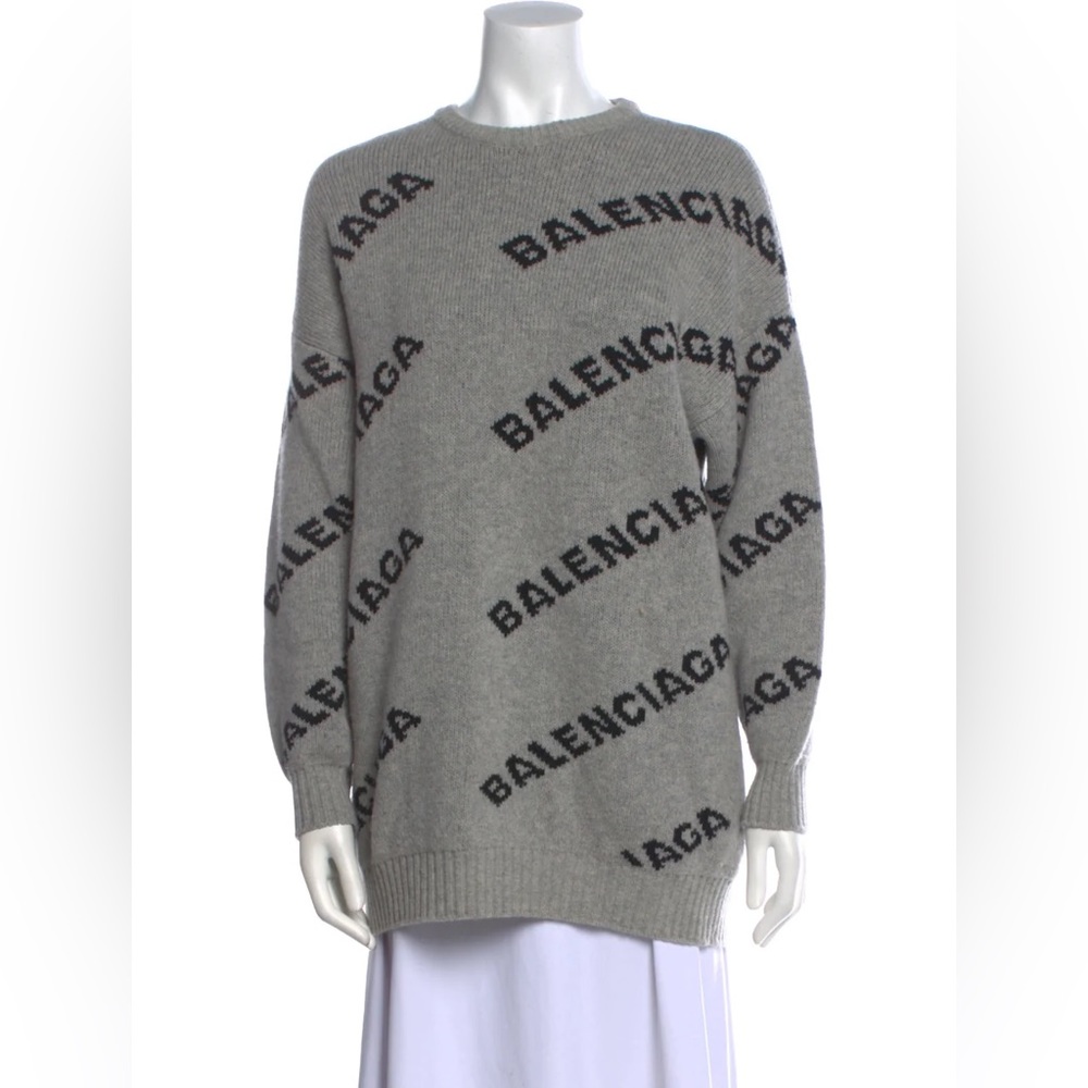 Balenciaga Allover Logo Oversized Wool Sweater Dress